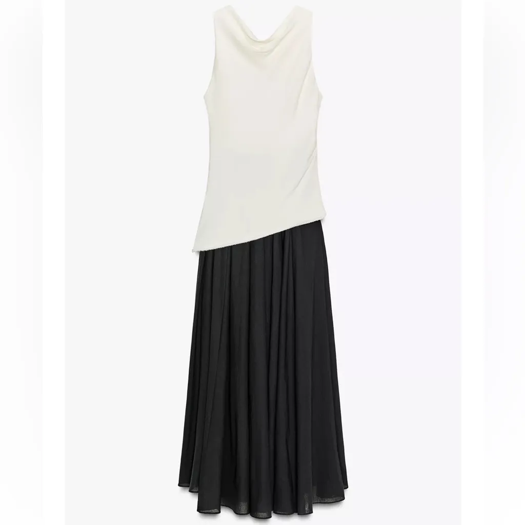 Zara NWT ZW collection combination black white flowy halter neck midi maxi dress - Image 9