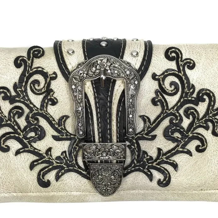 Classic Western Buckle Crossbody Trifold Wallet Black - Image 3