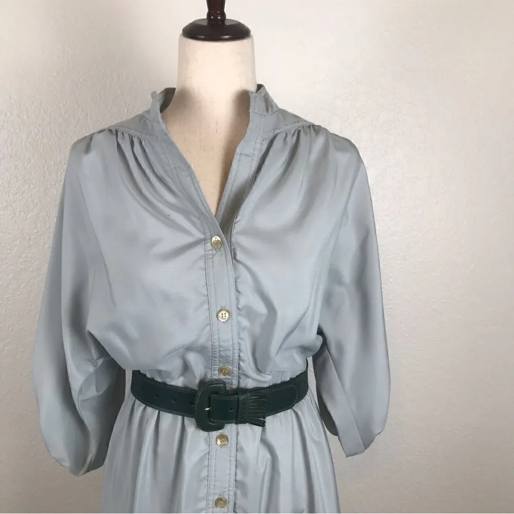 Vintage 1960s R & K Originals Western Boho belted button front midi dress 6/8* Gray - Image 7