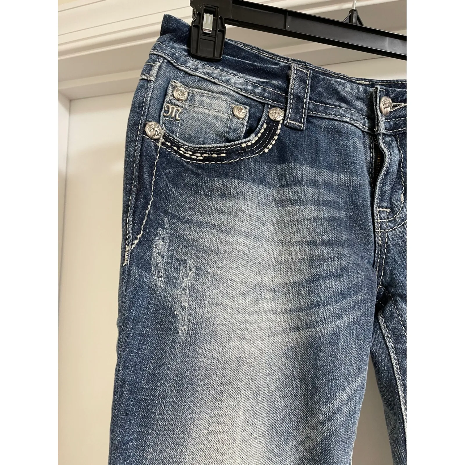 Miss Me Jeans Womens Size 28 Skinny Blue Wash Embellished Wings Rhinestone Denim - Image 3