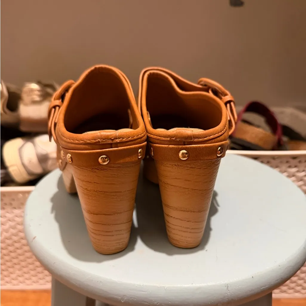 Tan Leather Clogs with Studded Details Size 6.5 - Image 2