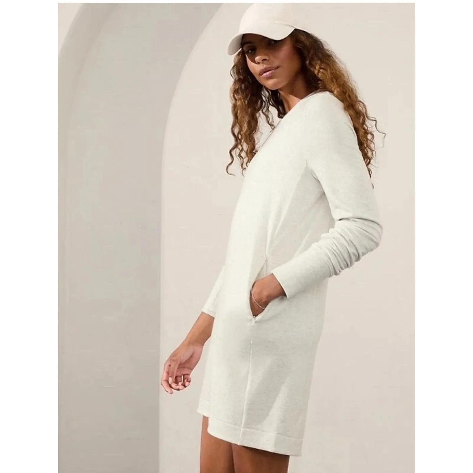 Athleta Coaster Luxe Sweatshirt Dress Heather Style 659310 size Large Oatmeal - Image 2