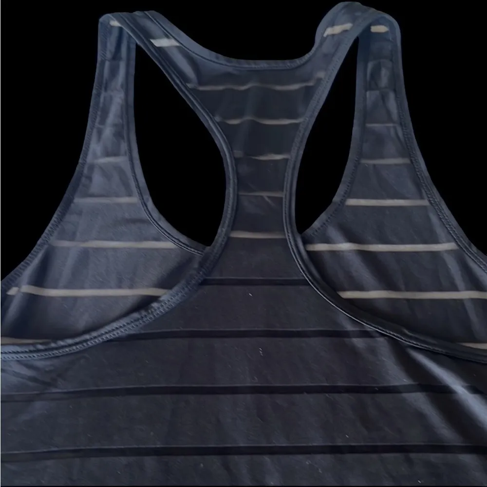 ZYIA Black Striped Active Havana Sleeveless Racerback Tank. Stripe is Sheer - Image 8