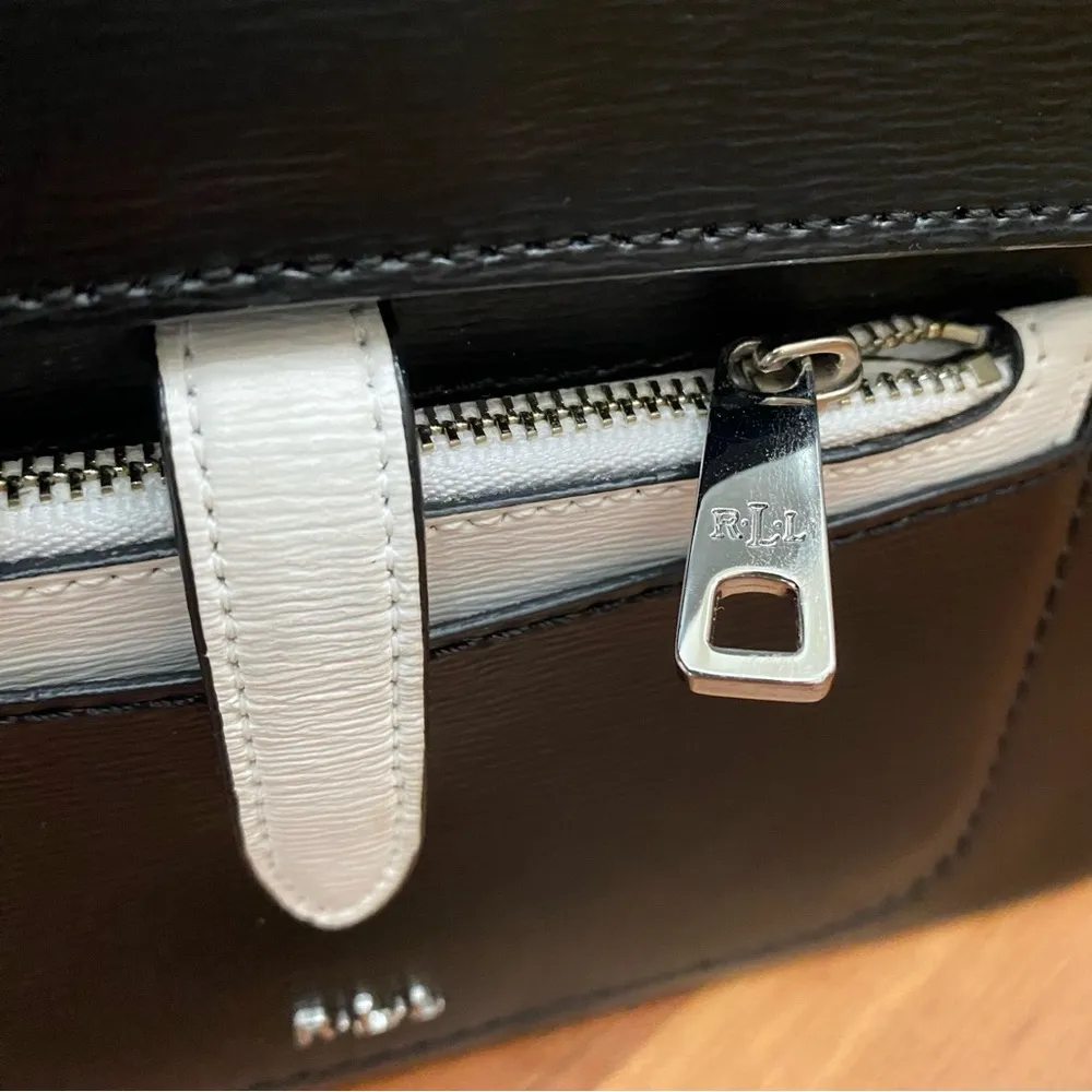 LAUREN Ralph Lauren Davenport Leather Black & White Flat Envelope Crossbody Bag - Image 13