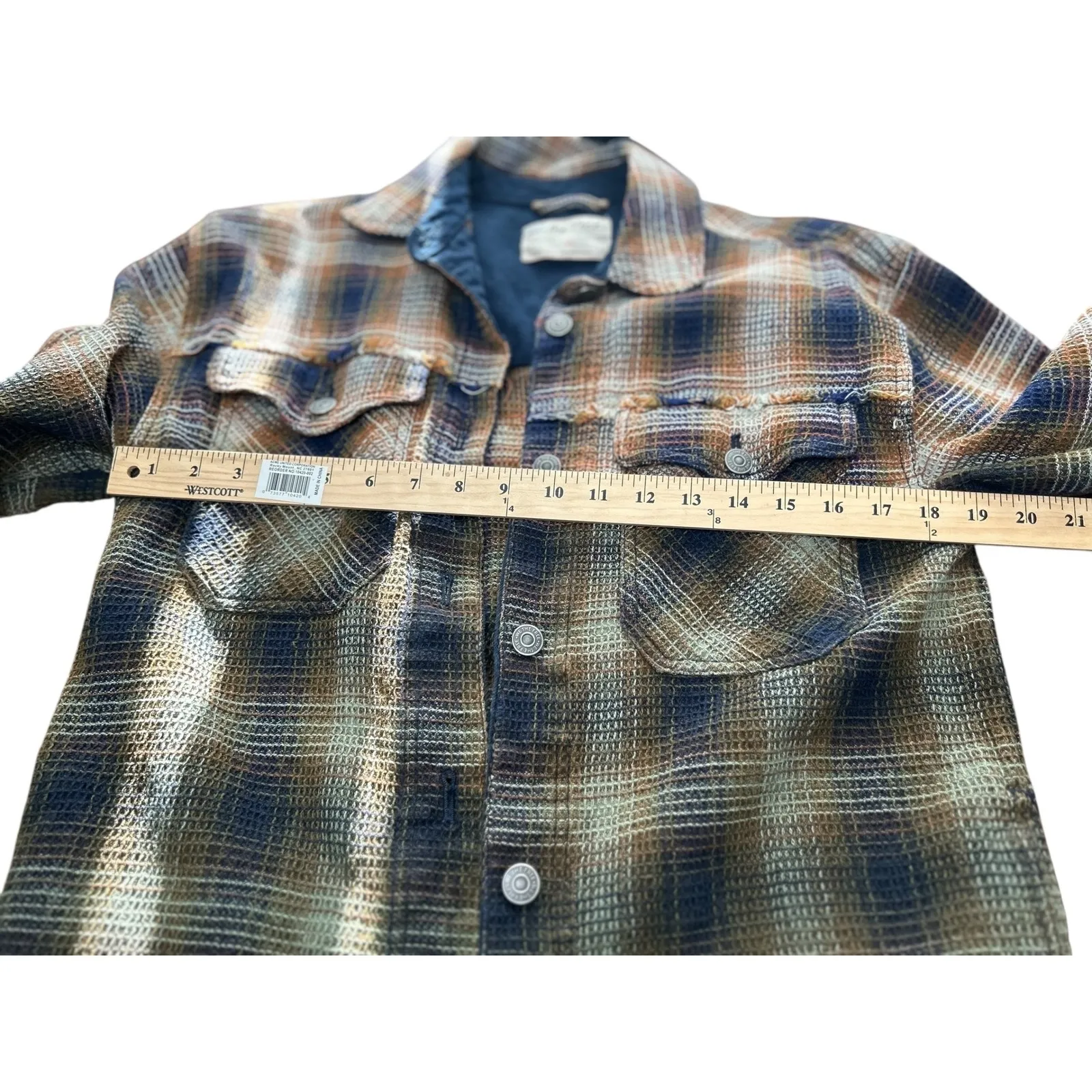 Free People Oversized Plaid Flannel Shacket Distressed Raw Hem Button Down - Image 9