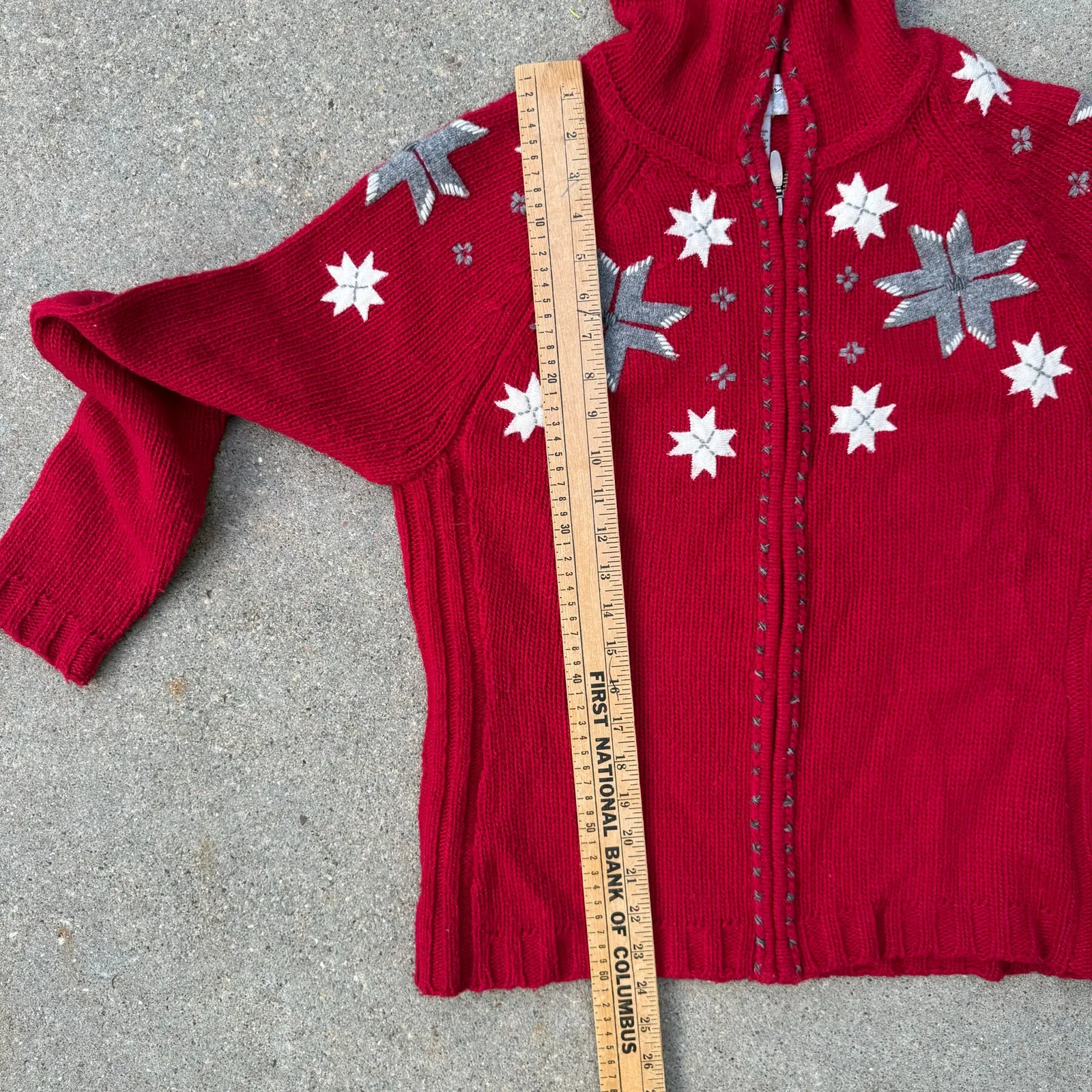 Y2K Eddie Bauer Lambswool Fair Isle Quilt Barn Star Snowflake Hooded Cardigan LG - Image 9