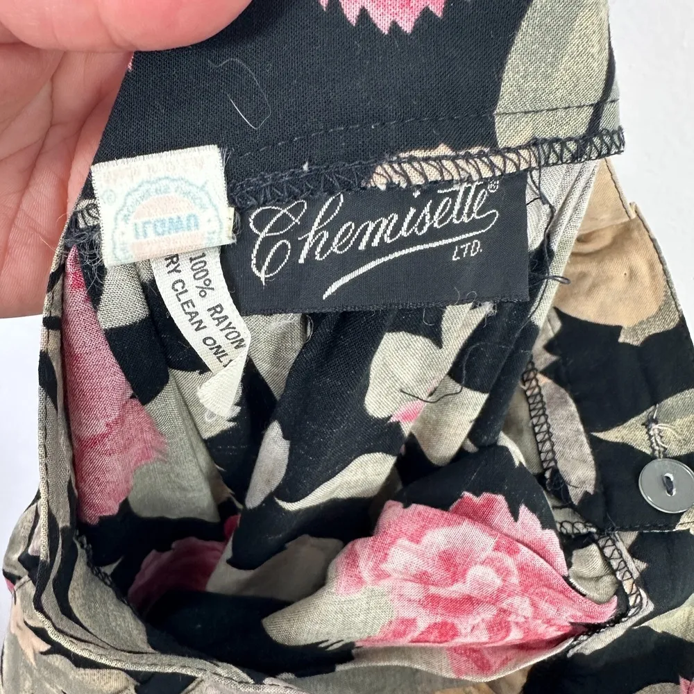 Chemisette Floral Skirt Womens 6 Vintage 70s Black Red Midi Cottagecore Boho USA - Image 5