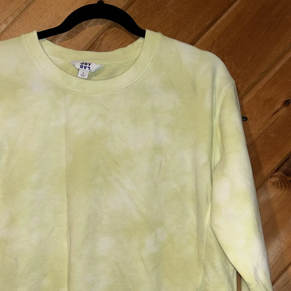 Joy lab neon yellow & white tie-dye athletic crewneck sweatshirt w side zipper - Image 3