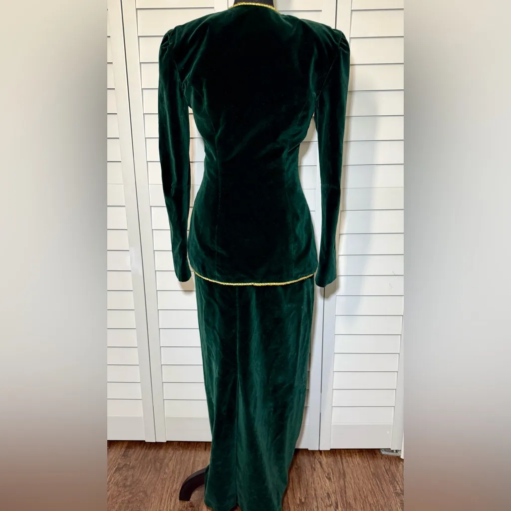 Vintage Emerald Velvet Noble Court Skirt Suit Renaissance Faire Fantasy Cosplay Green Size 2 - Image 3