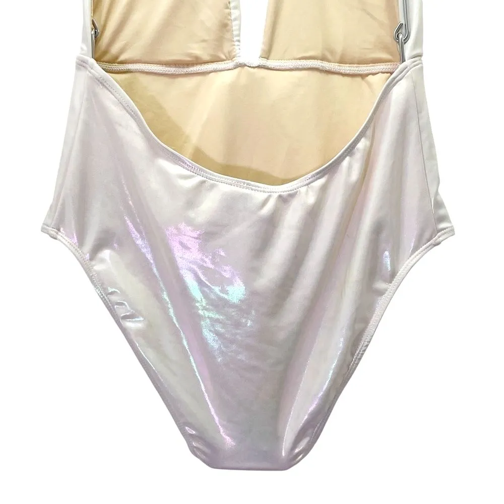 NWT Beach Joy White Metallic Plunge One Piece Swimsuit Size Medium Bridal Bow - Image 10