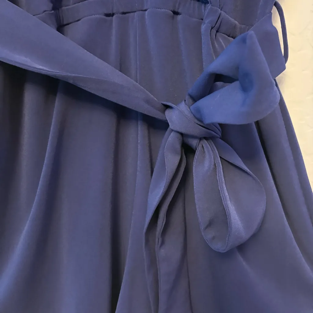 1.State women's belted cuffed sleeve blue romper small - Image 9