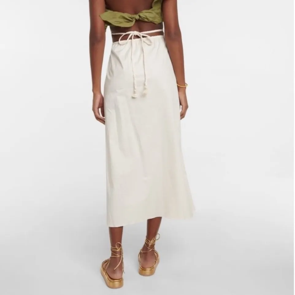 Johanna Ortiz Mother Nature Skirt Size Small White Midi Cotton Blend Rope Belt - Image 2