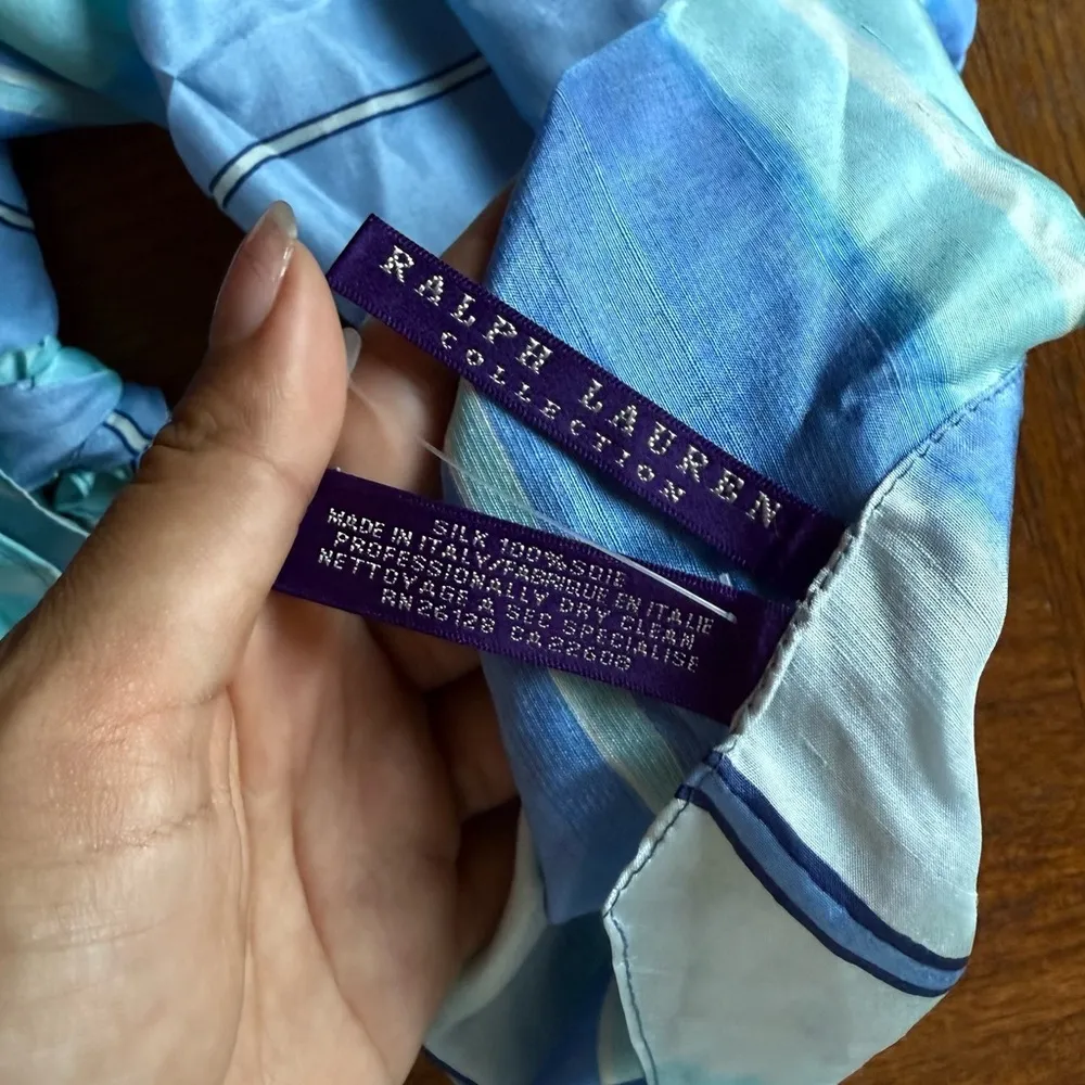 Ralph Lauren purple label Blue Striped silk Scarf - Image 4
