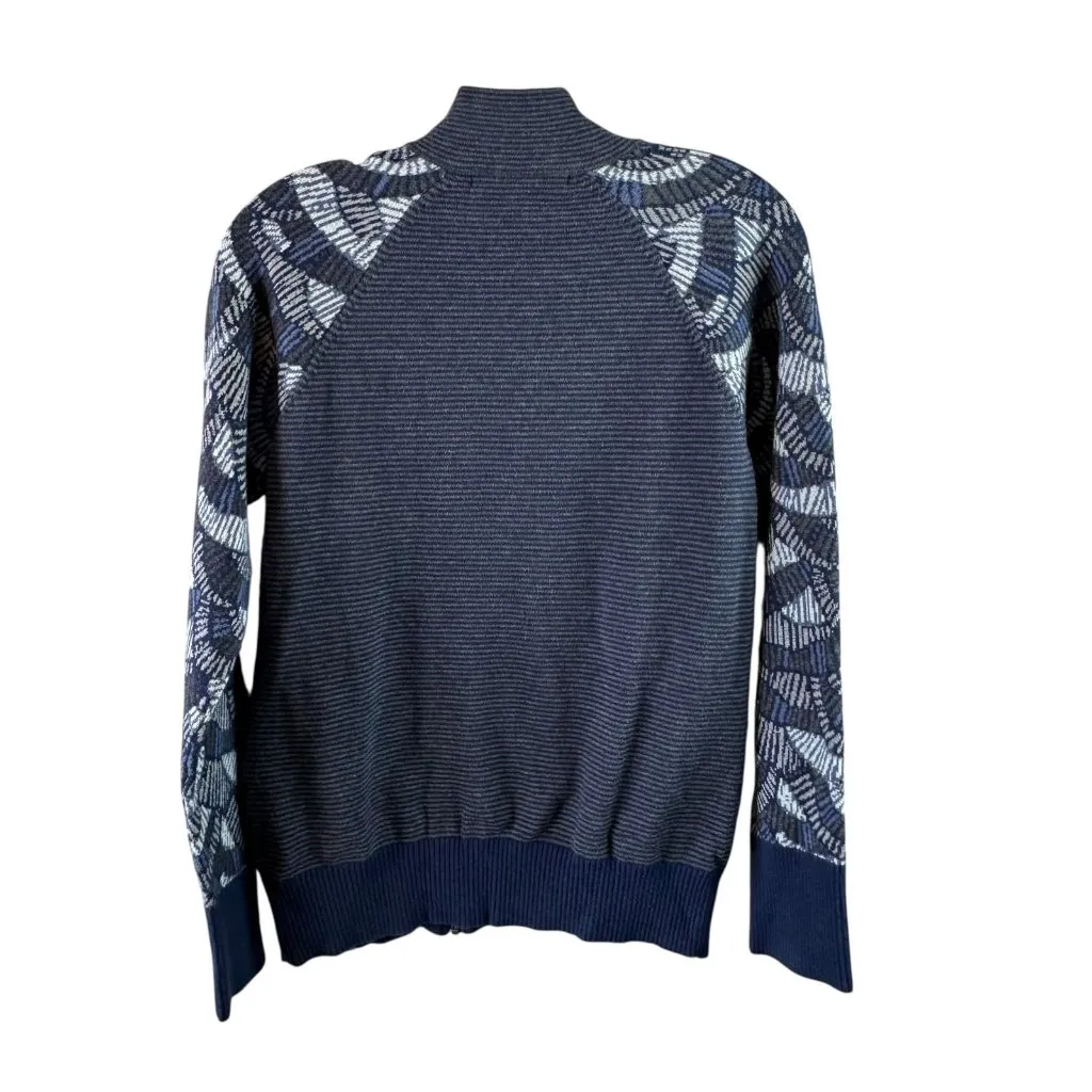 Title Nine Women’s M Full Zip Sweater Jacket Blue Cotton Blend Geometric Sleeve - Image 3