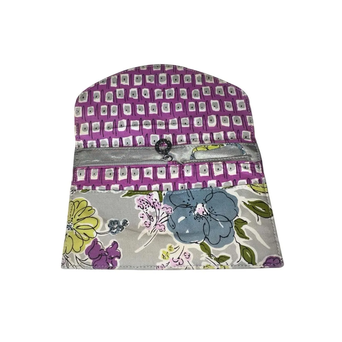 Vera Bradley Travel Wallet Watercolor Gray Floral Flat Clutch w magnet close - Image 3