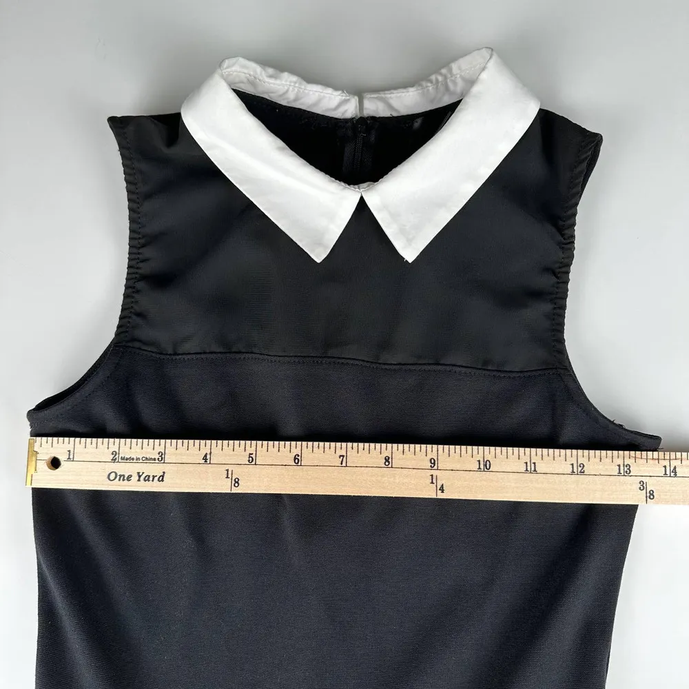 AQUA Black with white collar Skater dress  Size M Wednesday Addams dress EUC - Image 8