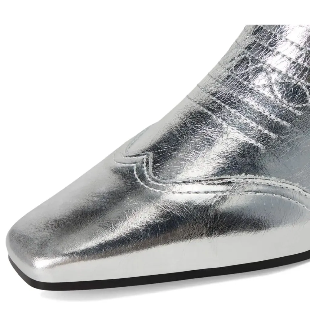 NEW $180 Steve Madden Dollie Western Cowboy Boots Silver 9.5 Leather - Image 2