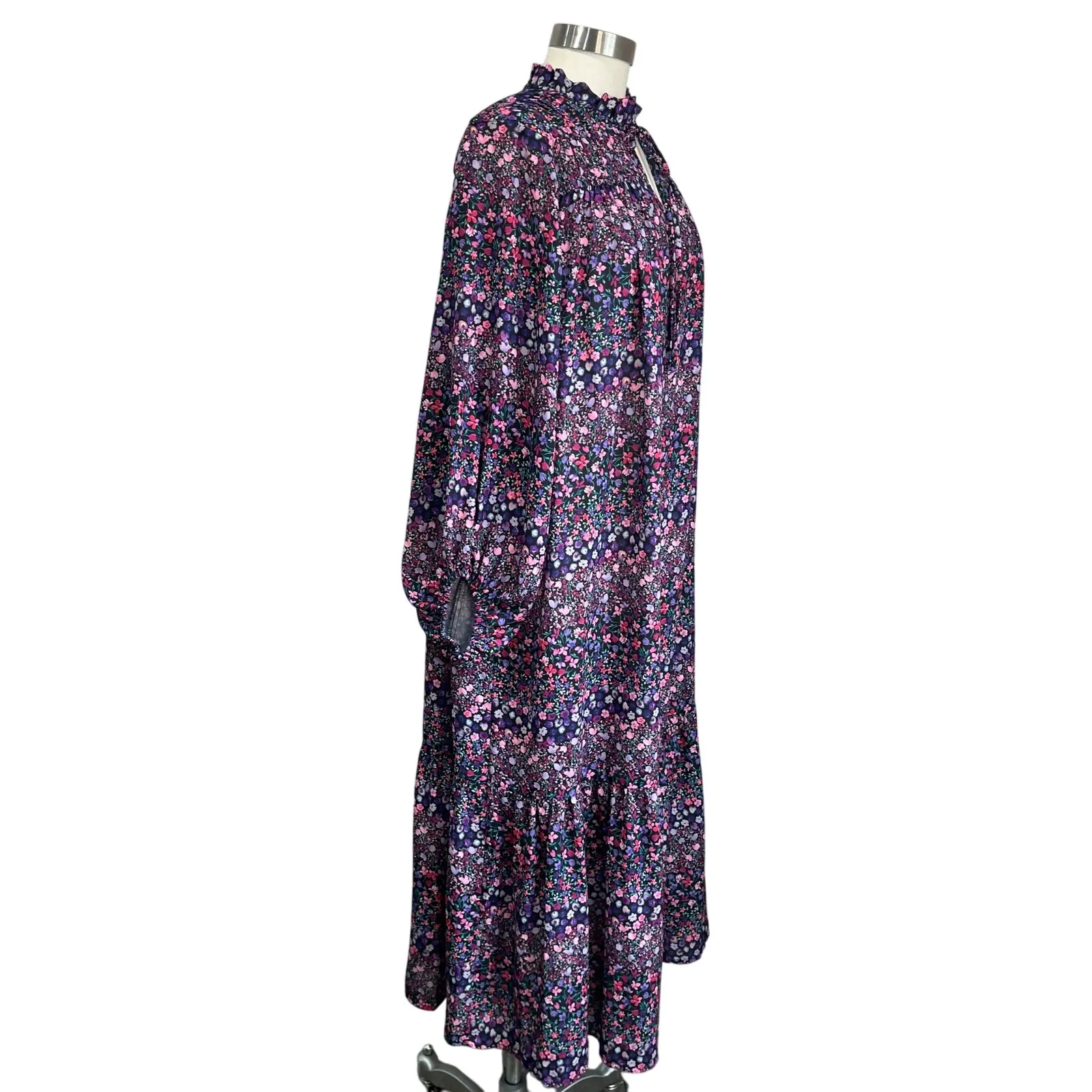 Y.A.S Yasmalone Oversized Floral Long Sleeve Maxi Dress Boho 7/8 Sz Small Black - Image 4