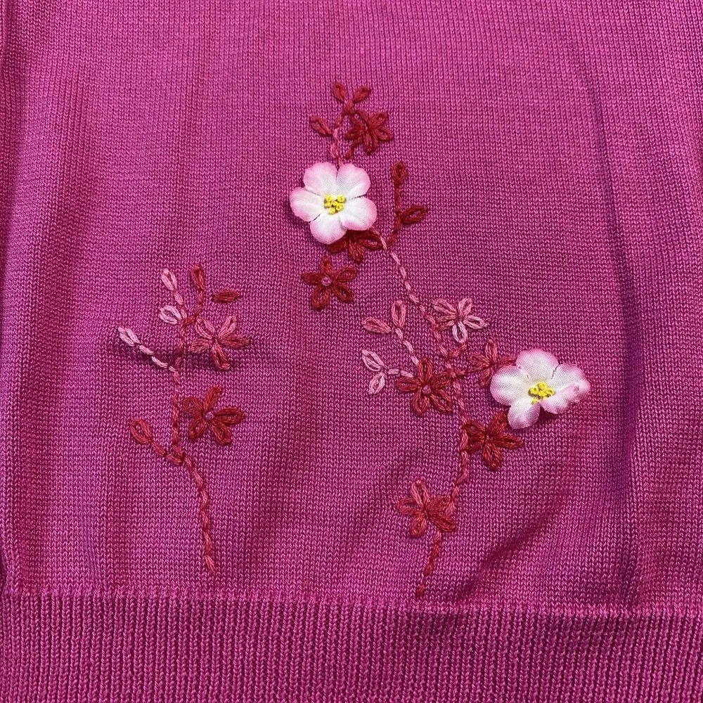 Maggy London Women's Pink Floral‎ Embroidered Silk Blend Cardigan Sweater Size 6 - Image 2