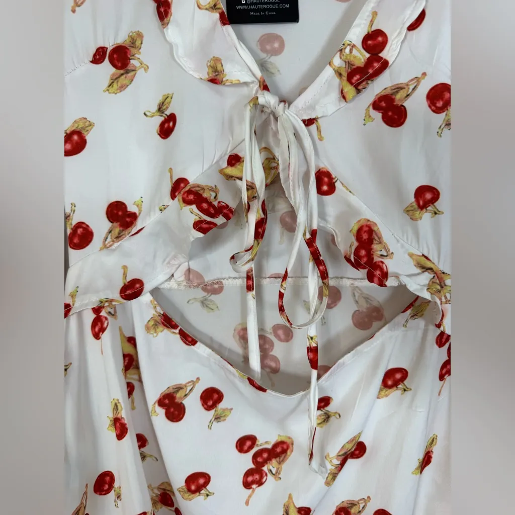 Neiman Marcus Haute Rogue Cherries Cutout Ruffle Mini Dress size Medium NEW - Image 10