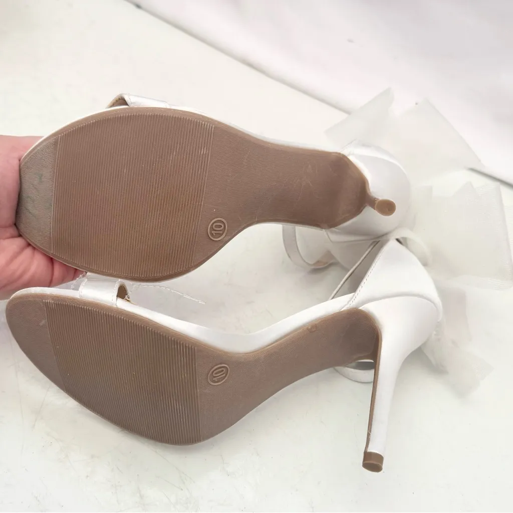 Lulu’s Ayanna White Satin Bow Ankle Strap Heels Sandals Wedding Shoes Size 10 - Image 8
