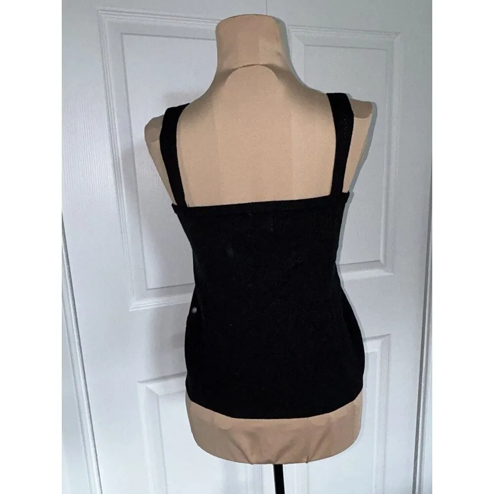 Dee Elly Womens Black Knit Cropped Tank Top w/ Cut-out Decorative Stitches Sz L - Image 3