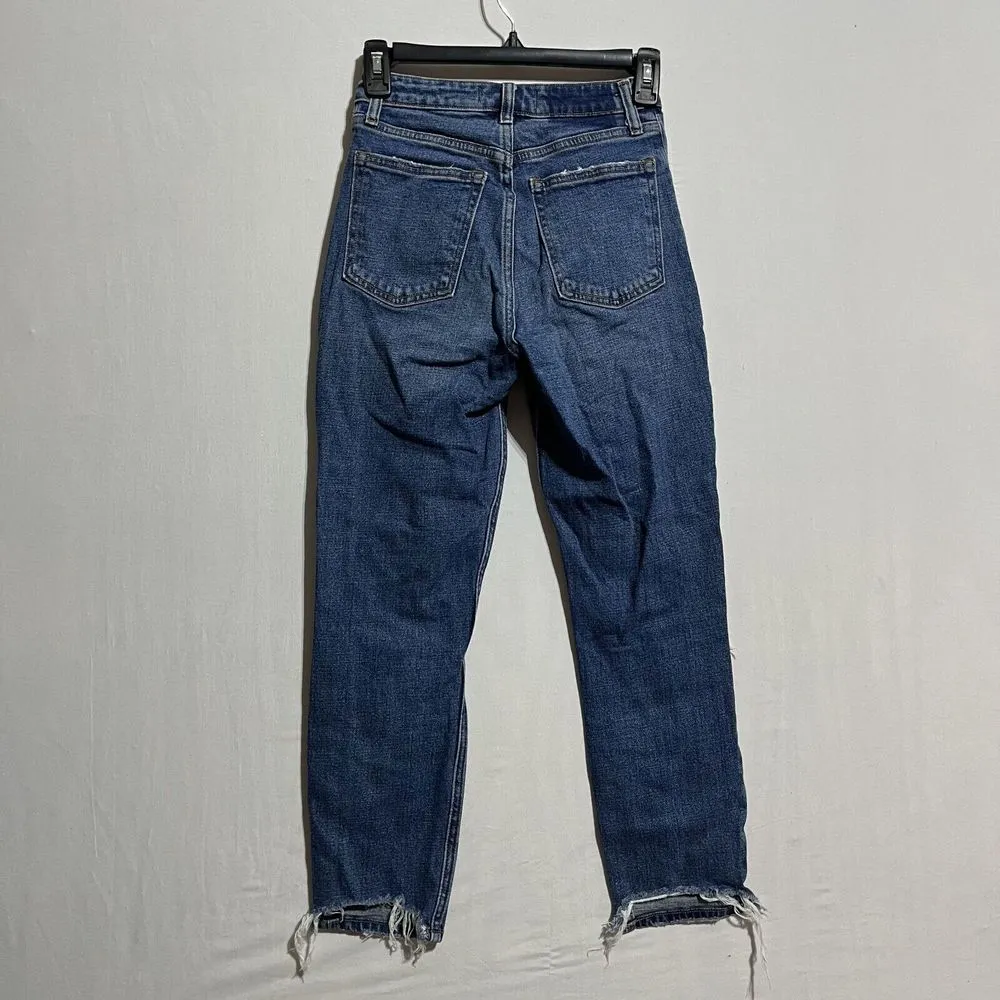 Abercrombie & Fitch Mom Jeans Women's 23 Blue Denim Distressed High Rise‎ Curve - Image 3