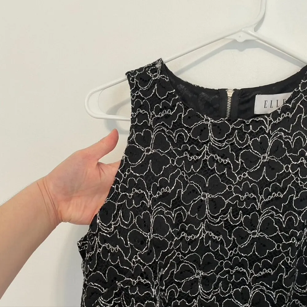 NEW NWT ELLE Black Floral Lace Silver Metallic Sleeveless Scalloped Tank Blouse - Image 6