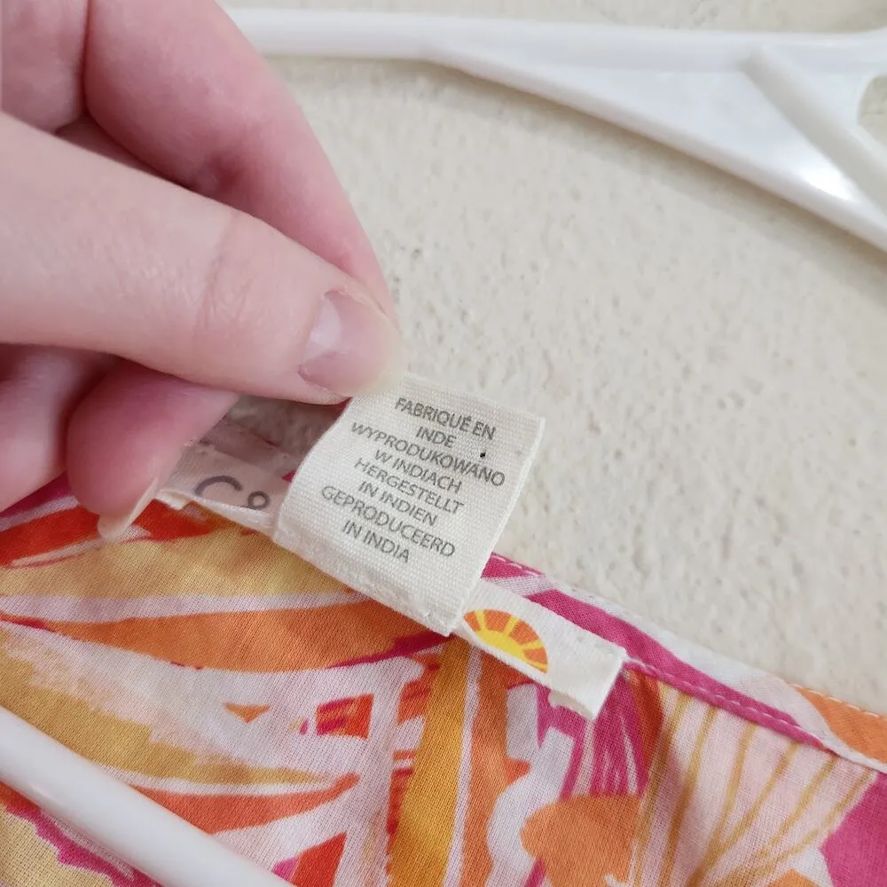 C&C California Floral Blouse Top Orange V-Neck Cap Sleeve Boho Casual Medium - Image 7