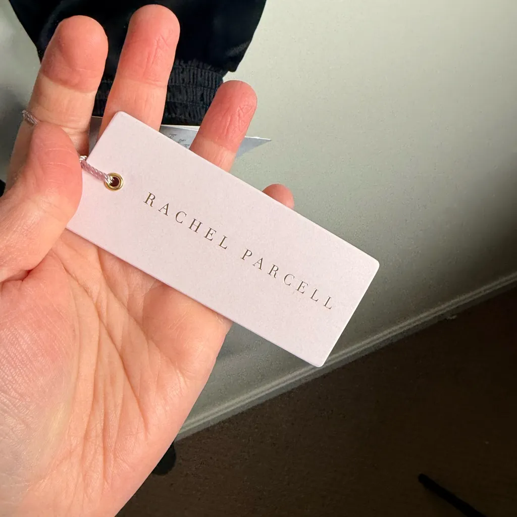 Rachel Parcell Black Satin Wrap Style Midi Dress with Puff Sleeves - Image 9