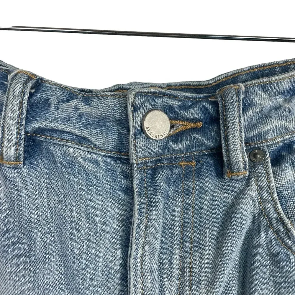 AllSaints Alana Embroidered Bird Distressed Boyfriend Jeans in Blue/Pink Size 26 - Image 6