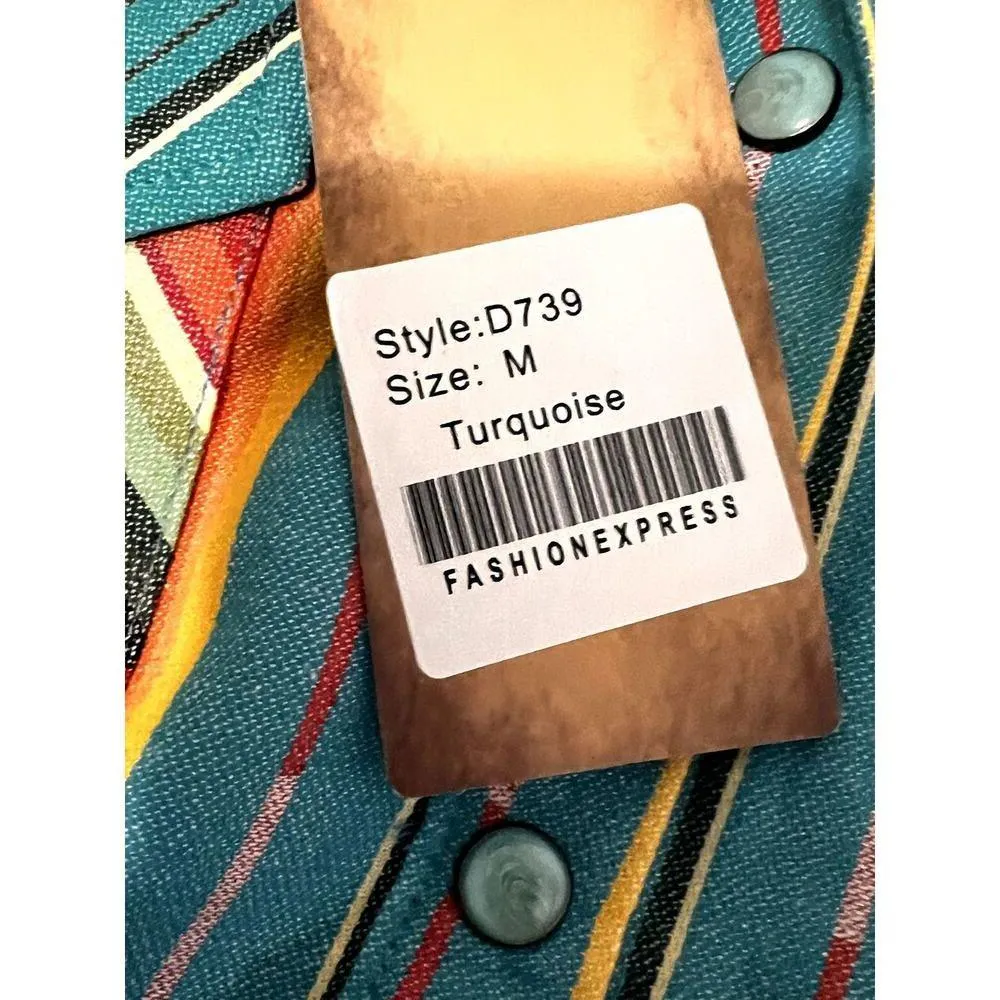 Fashion Express women's shirt size medium pearl snap turquoise cowgirl, western Blue - Image 7