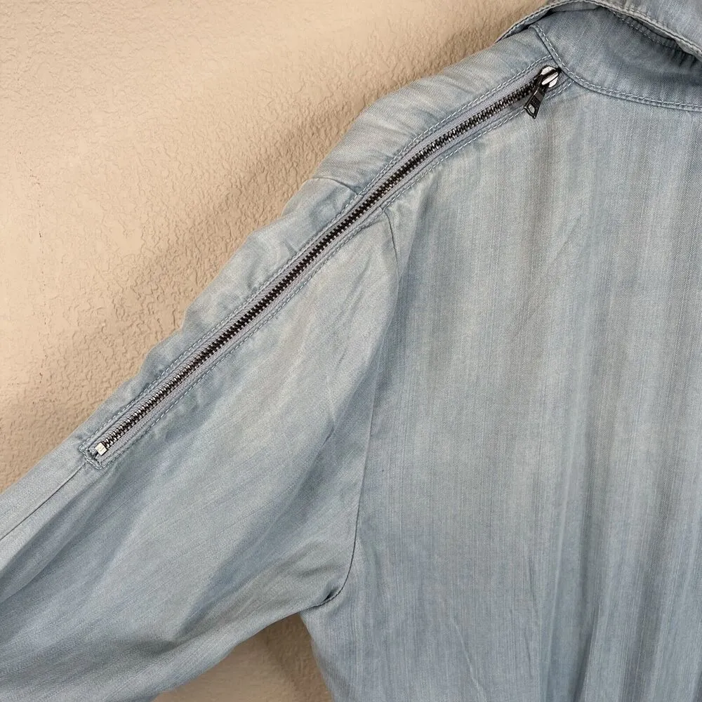 Sam Edelman Women's size 6 Blue Tessie Chambray Shirt Dress w Shoulder Zips - Image 8