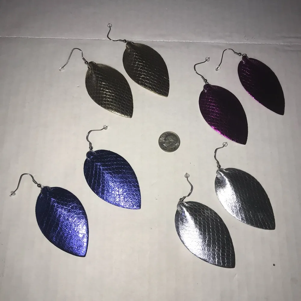 Foil Teardrop Earrings Faux Leather Set of 4, BNIP - Image 9