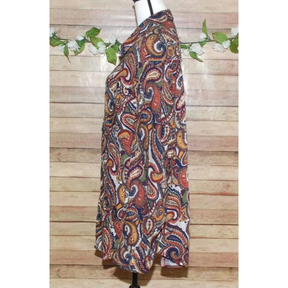 Kikomo Women's Brown Button Up Blouse Size 24W Long Sleeve Pocket Paisleys Shoul - Image 4