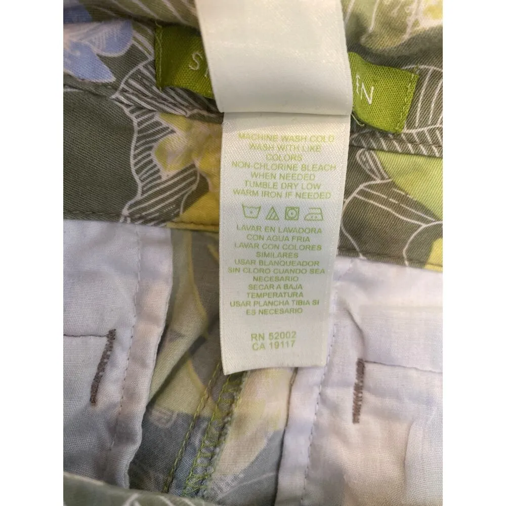 Sigrid Olsen Floral Lightweight Crop Capri Pant Sz 8 Cotton Leg Tie Green Cotton - Image 9