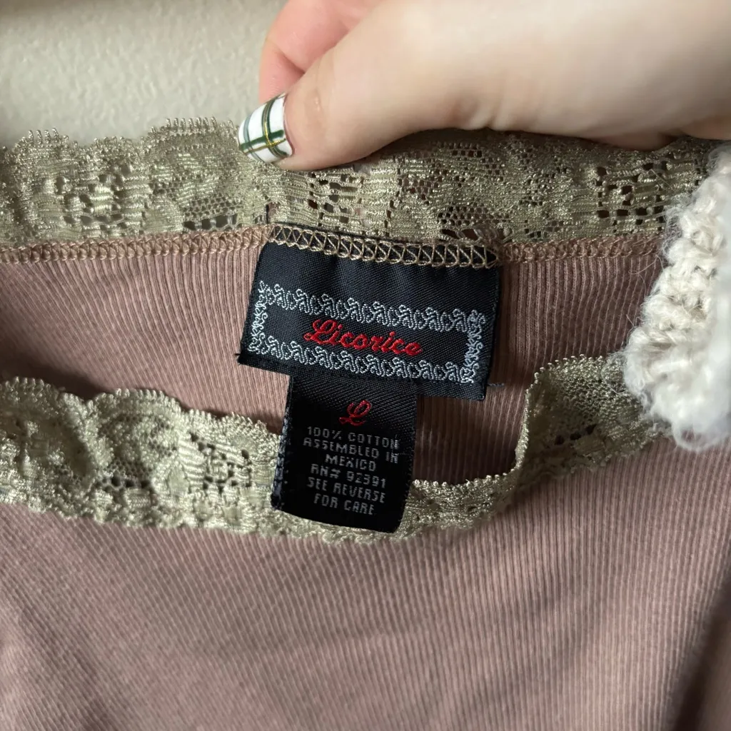 Y2K Licorice Cotton Lace Tank Top Brown Size L - Image 3