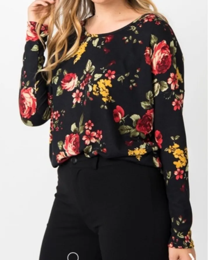 Agnes & Dora Urban pullover Floral Print Long Sleeve Top, Womens M Made in USA - Image 1