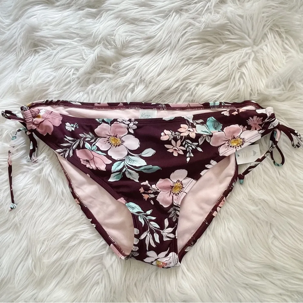 Kona Sol Target Burgundy Pink Floral Tie Hipster Bikini Swimsuit Bottoms XL new - Image 33