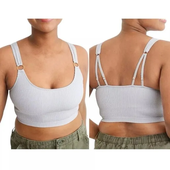 NWT  Seamless Ring Longline Bralette Ribbed Bra Gray Size Medium M NEW - Image 2