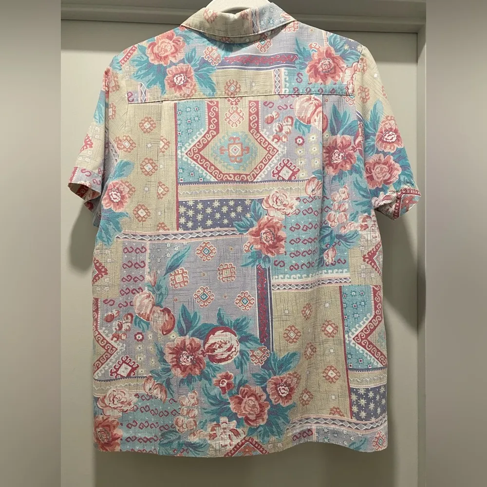 VTG 80s Alfred Dunner Beige Floral & Tribal Patterned Button-Up Shirt Blouse - L - Image 12
