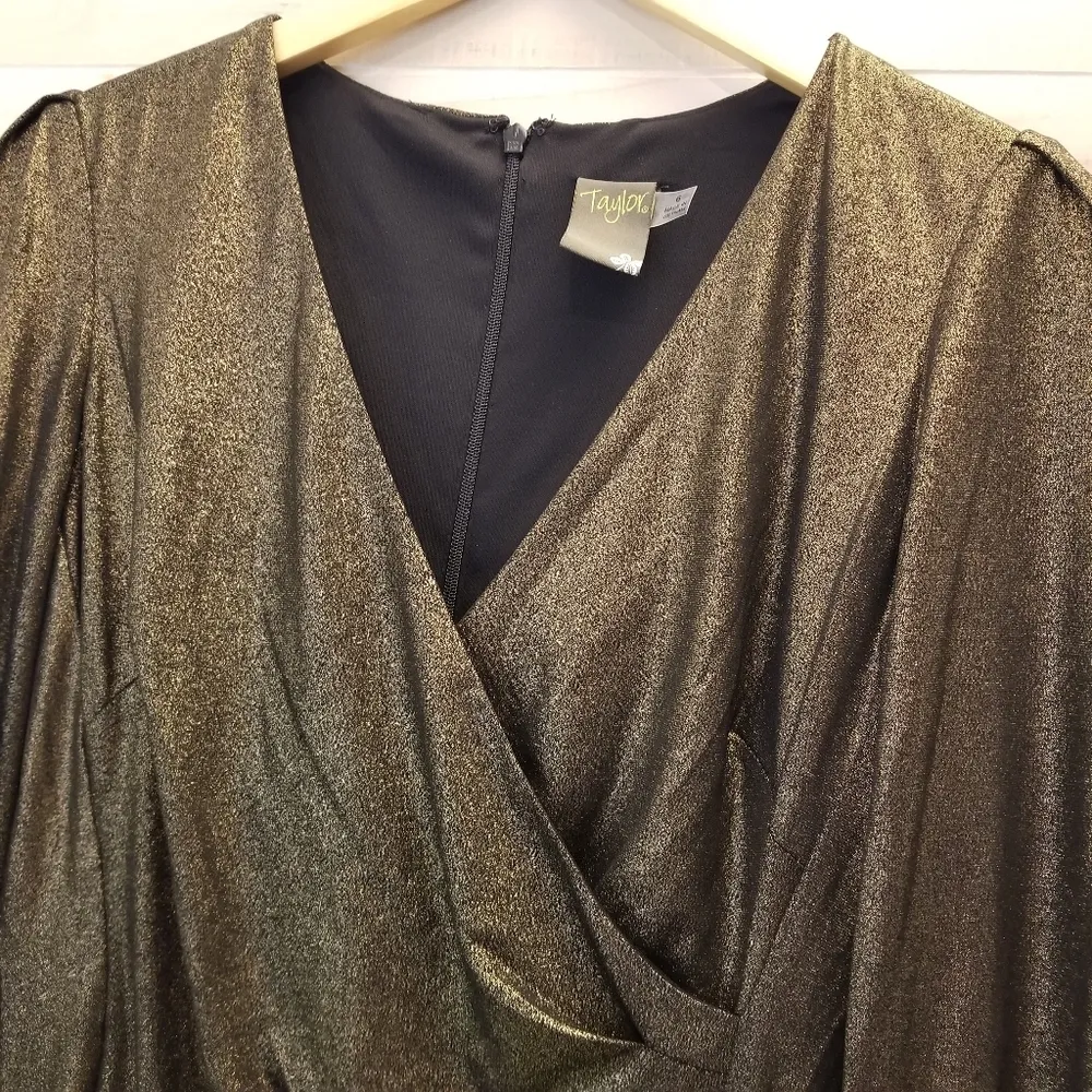 {6} Taylor Gold Shimmer Dress Holiday Party Cocktail Wedding - Image 5
