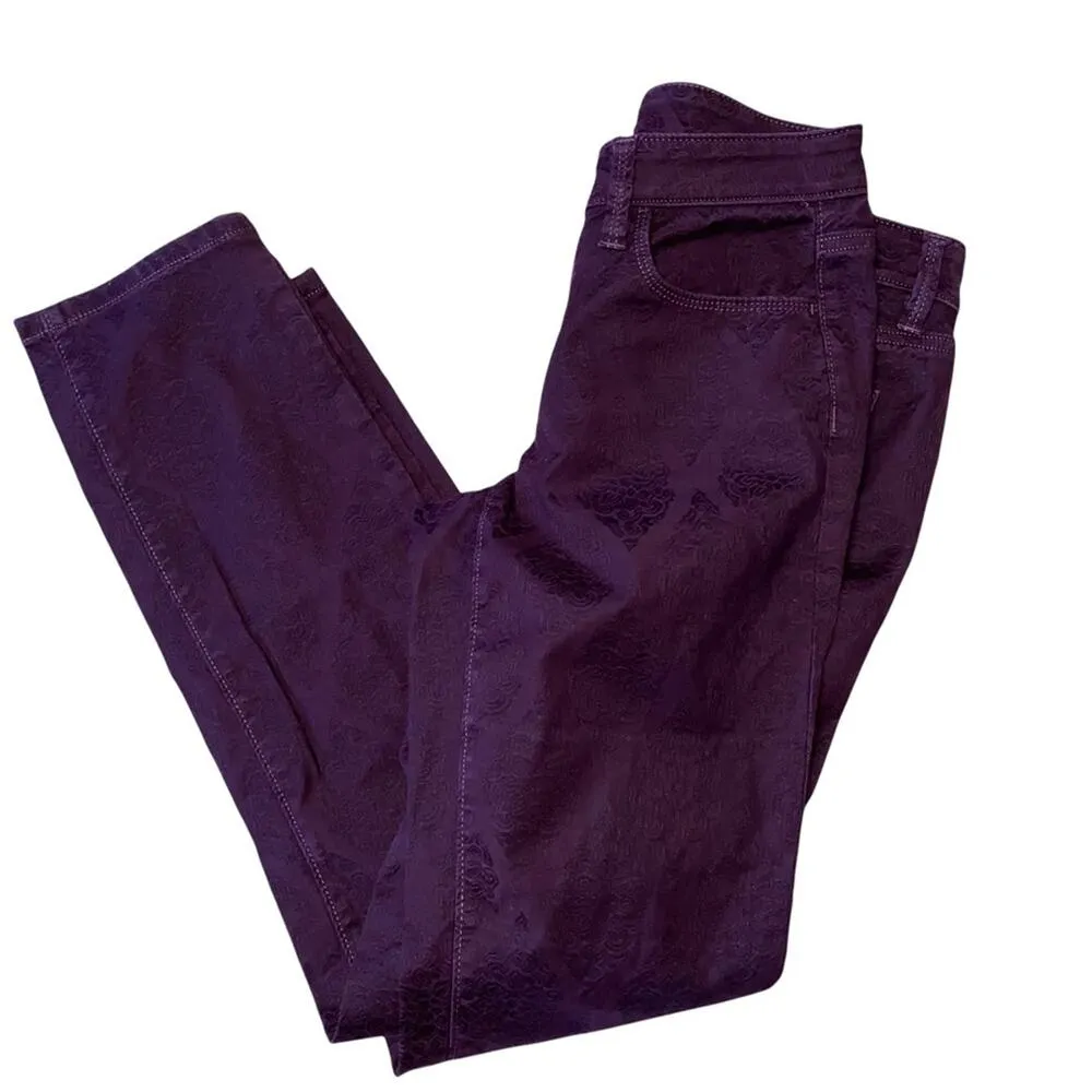 Ann Taylor Loft Modern Skinny floral embroidery print burgundy jeans 26/2 - Image 3
