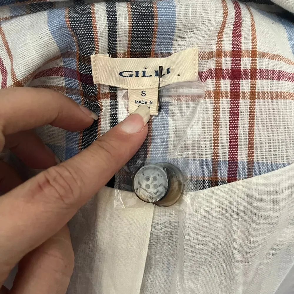 Gilli Plaid Women Blazer Sz S Preppy One Button Academia Checkered Soft Girl Y2K Blue - Image 10