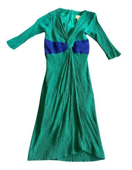 Moulinette Soeurs Anthropologie Green V-Neck Dress Midi 3/4 Sleeve Size 0P Women - Image 1