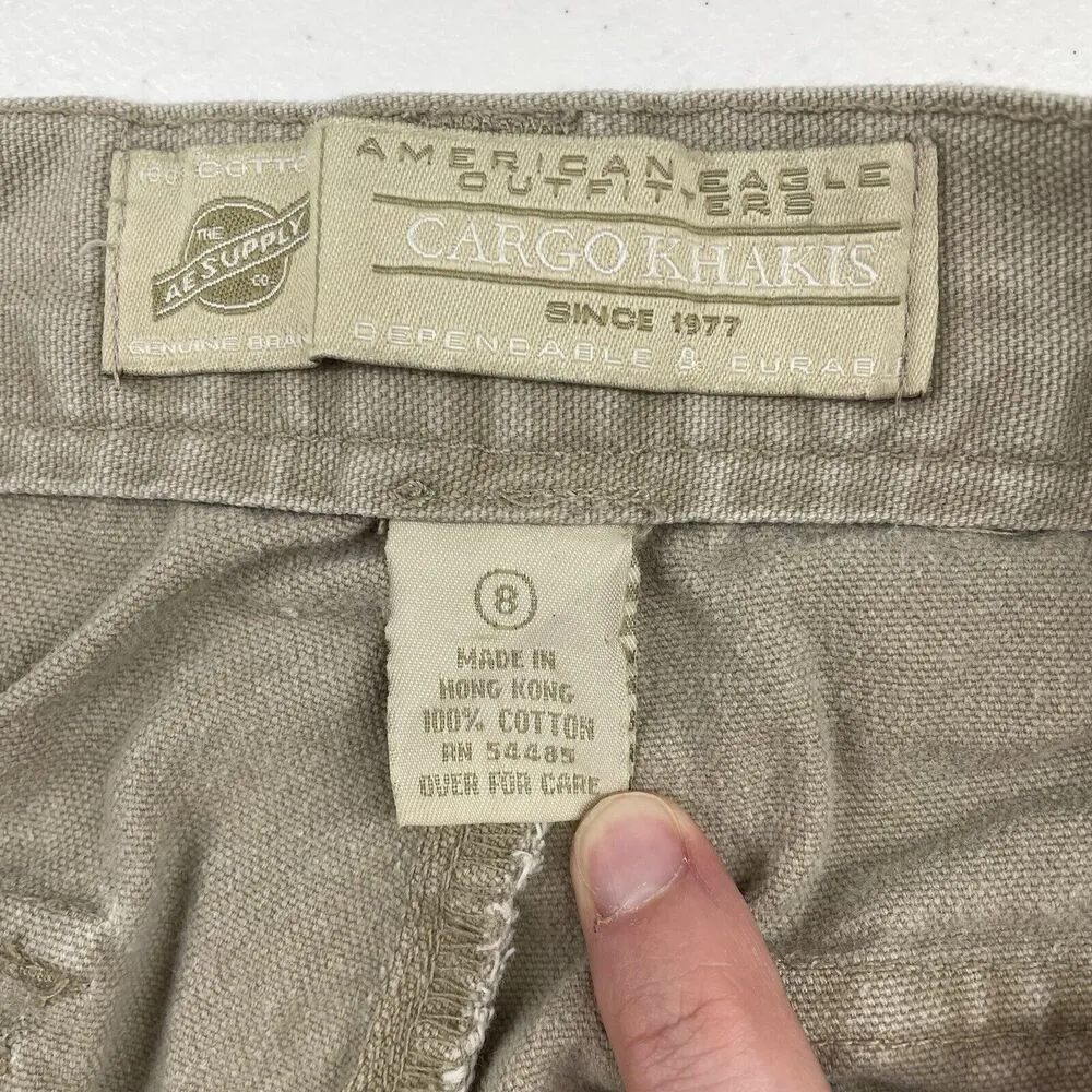 Vtg American Eagle Size 8 Cargo Pants Wide Leg High Waisted Baggy Y2K Beige Tan - Image 9