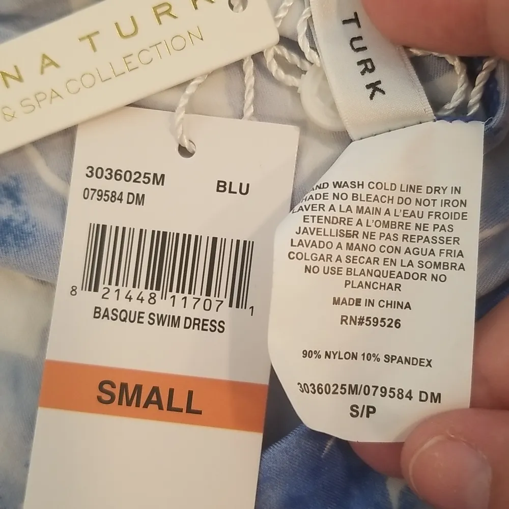 💕TRINA TURK💕 Basque Dress One Shoulder Swim Cover Up Sapphire Blue Print S NWT - Image 16