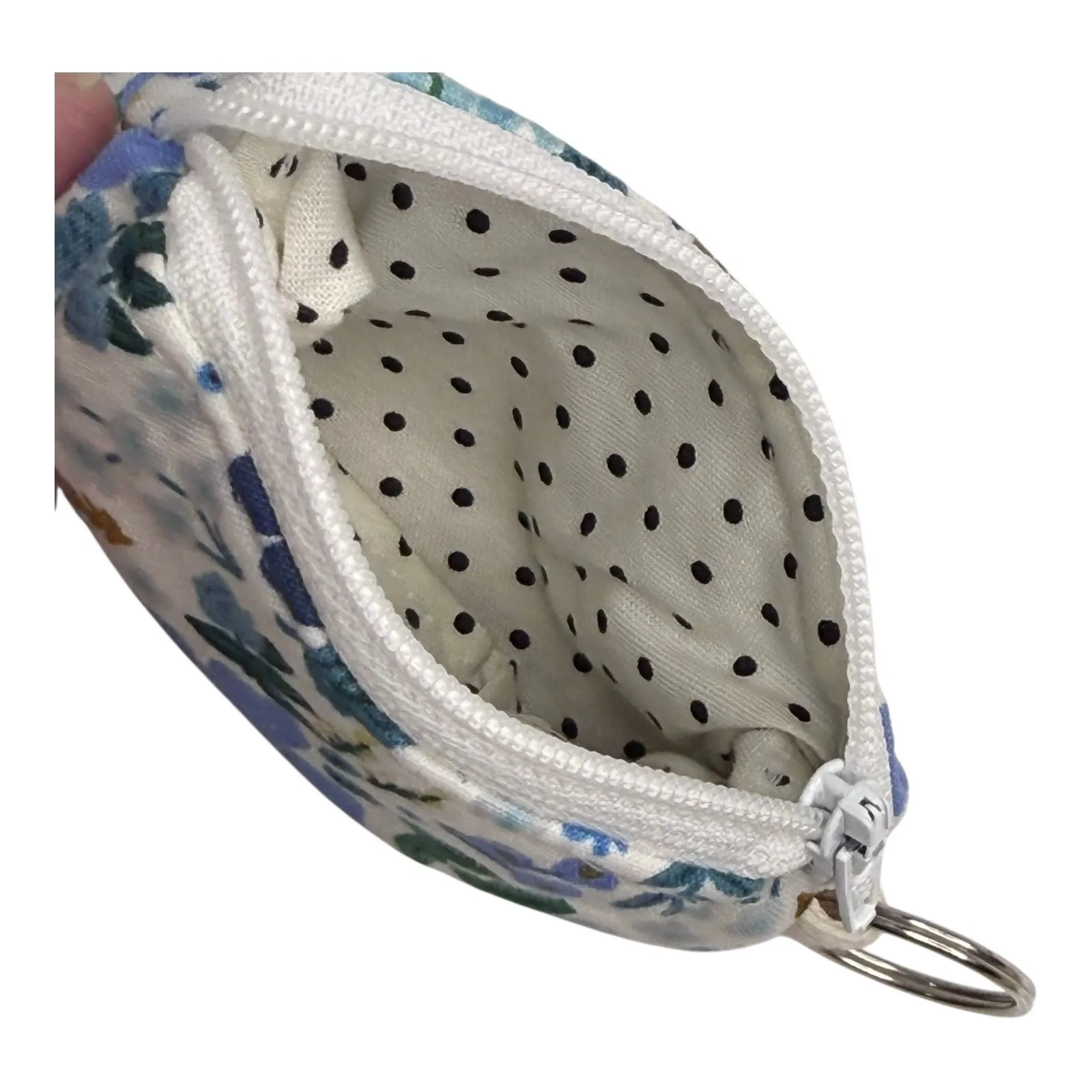 Vegan Leather Floral Mini Coin Purse Zip Pouch Key Ring Ear Bud Case 4" Bag Blue - Image 3