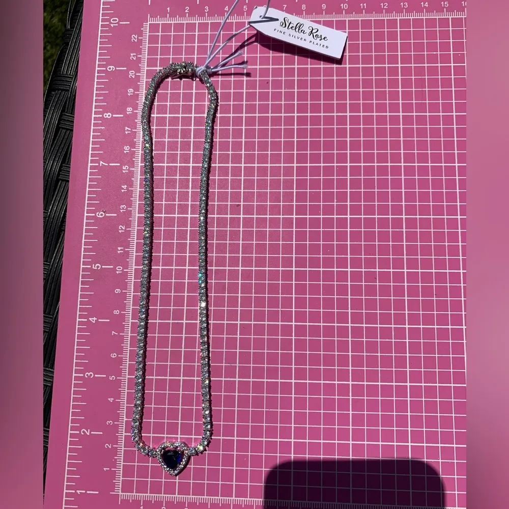 Stella Rose FINE SILVER PLATED diamond paved Tennis necklaces Blue Crystal Heart - Image 8