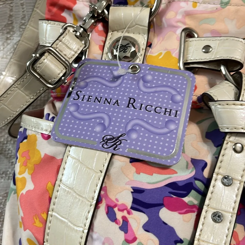 Sienna Ricchi Stella Shopper‎ Floral Medley Fabric Print Cream Moc Croc Trim Pink - Image 3